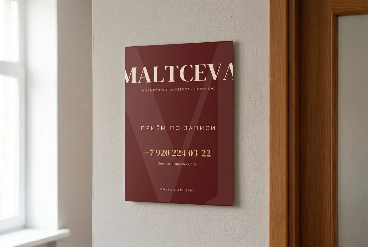 Табличка MALTCEVA у двери кабинета, визуализация